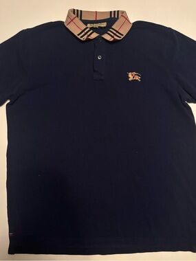 Burberry Navy Polo with Signature Check Collar